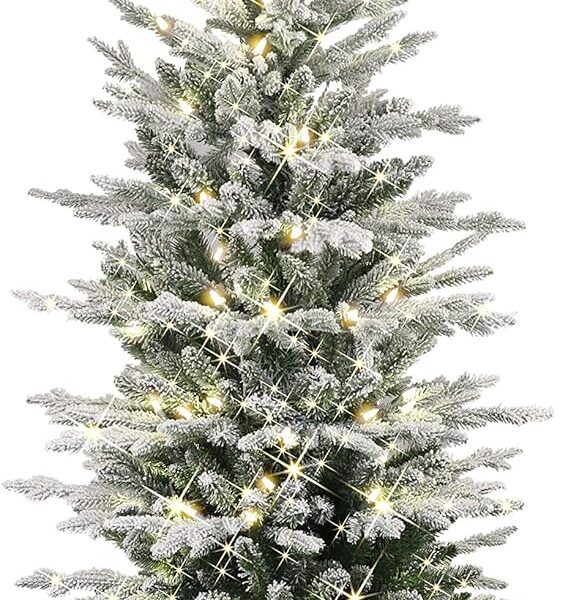 Puleo International Pre-Lit Potted Flocked Arctic Fir Pencil Artifical Artificial Christmas Tree, Green, 301-PTO9760-60LW120